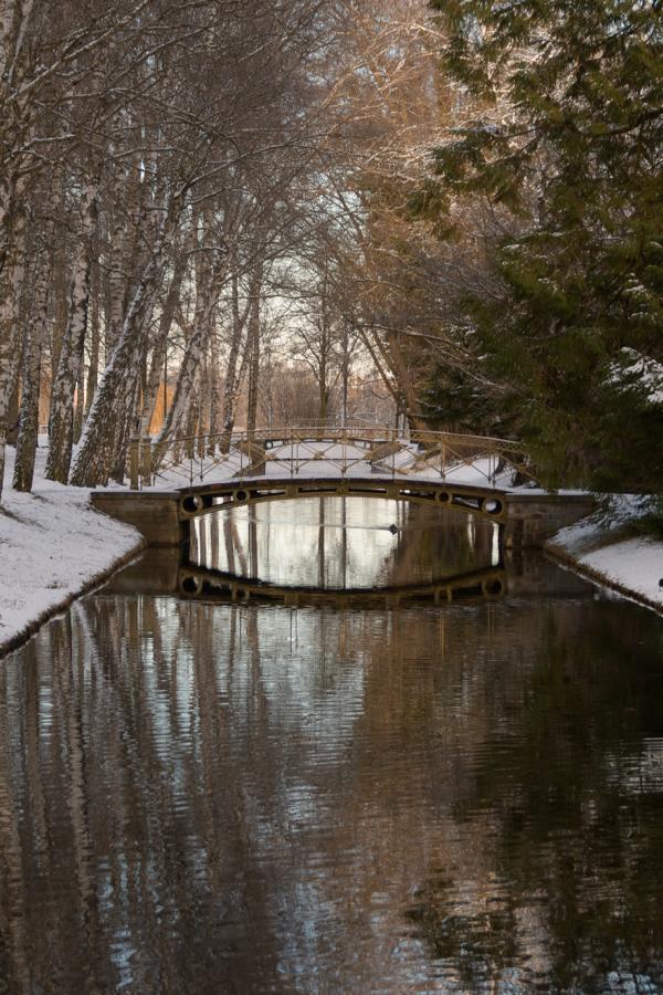 Brücke im Schlossgarten Schwerin im Winter