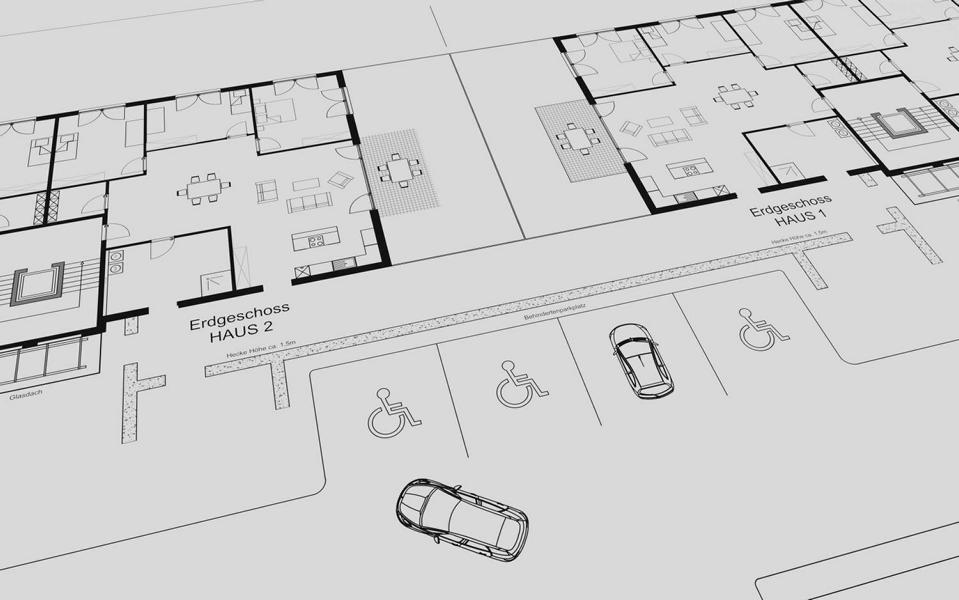 Darstellung technische Zeichnung Grundriss Außenplanung